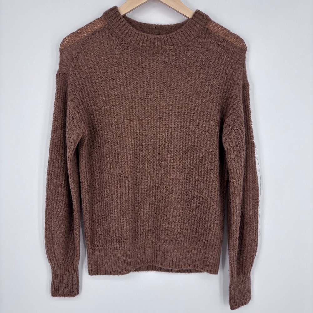 Everlane Cocoon Alpaca Blend Sweater Sz XXS Brown Ribbed Knit Crew Neck Pullover